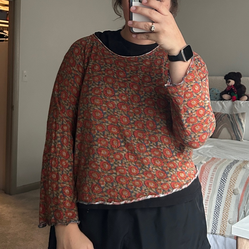 Natural Life Red and Gold Floral Top